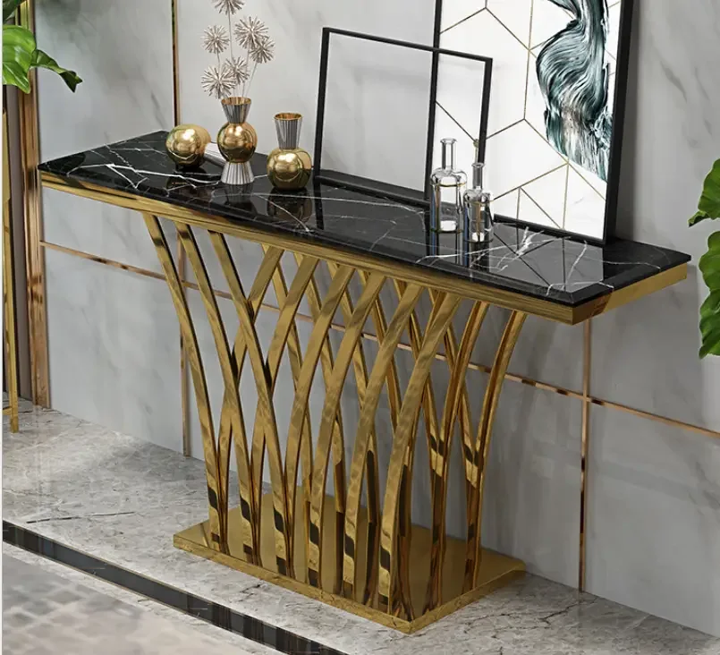 Luxury Modern Gold Metal Legs Console Table Home Furniture Hallway Marble Tabletop - Image 8