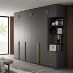 Crosby Organza Plus 4 Door Wardrobe with Drawer and 1 Hanging Space (Grey)4 Door, With Drawer, Without Mirror, 1 Hanging Area, Grey Customizable Wardrobe Stainless Steel Handles High Gloss Shutters and fittings - Image 2