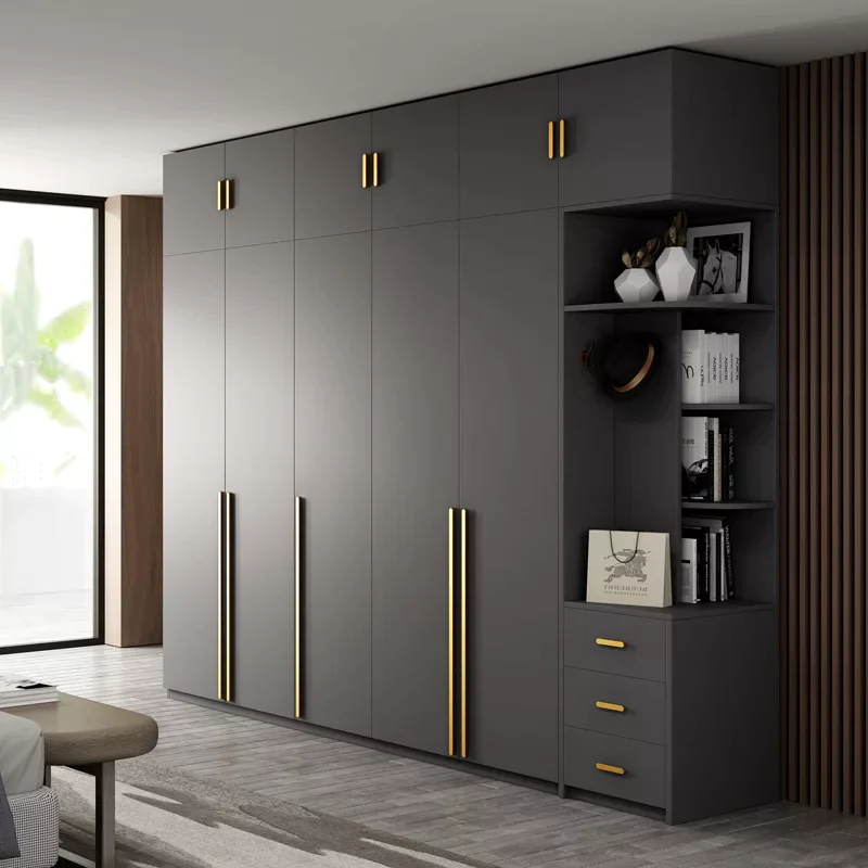 Crosby Organza Plus 4 Door Wardrobe with Drawer and 1 Hanging Space (Grey)4 Door, With Drawer, Without Mirror, 1 Hanging Area, Grey Customizable Wardrobe Stainless Steel Handles High Gloss Shutters and fittings - Image 2
