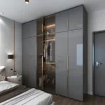 Crosby Organza Plus 4 Door Wardrobe with Drawer and 1 Hanging Space (Grey)4 Door, With Drawer, Without Mirror, 1 Hanging Area, Grey Customizable Wardrobe Stainless Steel Handles High Gloss Shutters and fittings - Image 3