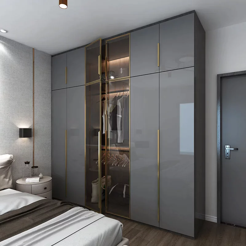 Crosby Organza Plus 4 Door Wardrobe with Drawer and 1 Hanging Space (Grey)4 Door, With Drawer, Without Mirror, 1 Hanging Area, Grey Customizable Wardrobe Stainless Steel Handles High Gloss Shutters and fittings - Image 3