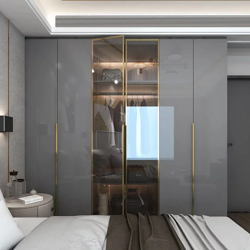 Crosby Organza Plus 4 Door Wardrobe with Drawer and 1 Hanging Space (Grey)4 Door, With Drawer, Without Mirror, 1 Hanging Area, Grey Customizable Wardrobe Stainless Steel Handles High Gloss Shutters and fittings - Image 4