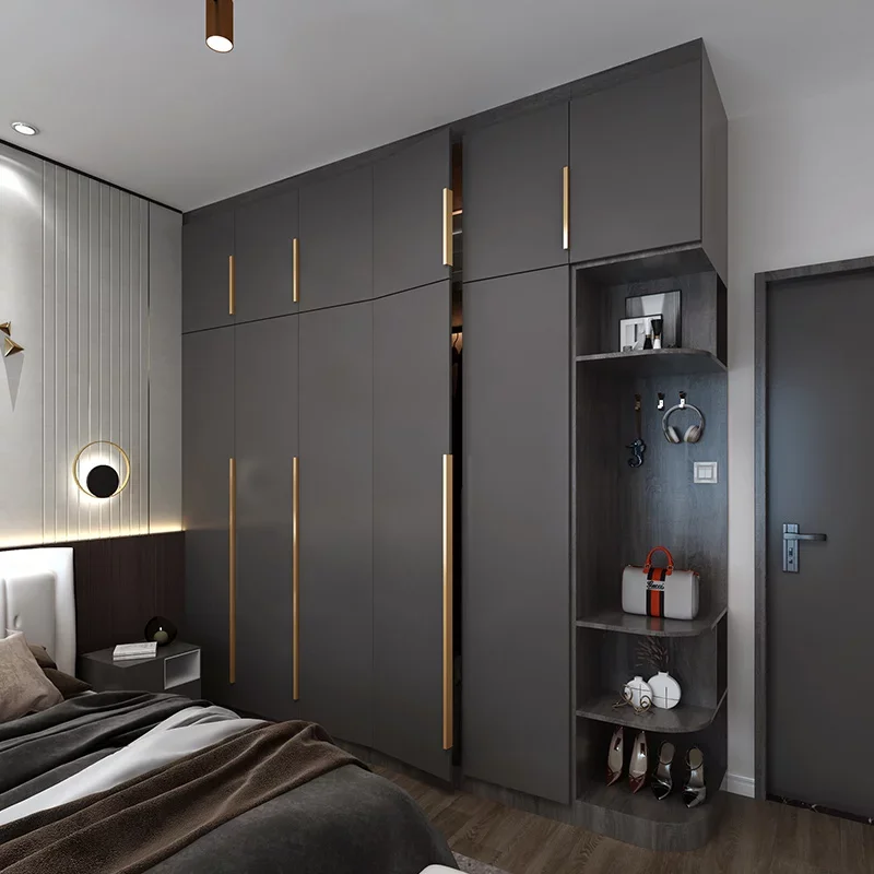 2025/05/d19b0b40-313a-4f55-bb74-ab60d8756099-1_all_35944.png Crosby Organza Plus 4 Door Wardrobe with Drawer and 1 Hanging Space (Grey)4 Door, With Drawer, Without Mirror, 1 Hanging Area, Grey Customizable Wardrobe Stainless Steel Handles High Gloss Shutters and fittings - Image 1