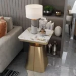 Dome Shaped Marble Slate and Stainless Steel End Table (pair)