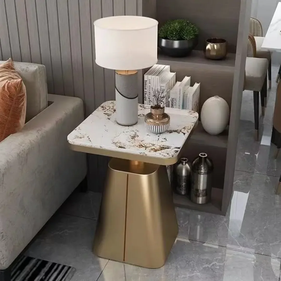 2025/06/1000190513.png Dome Shaped Marble Slate and Stainless Steel End Table (pair) - Image 1