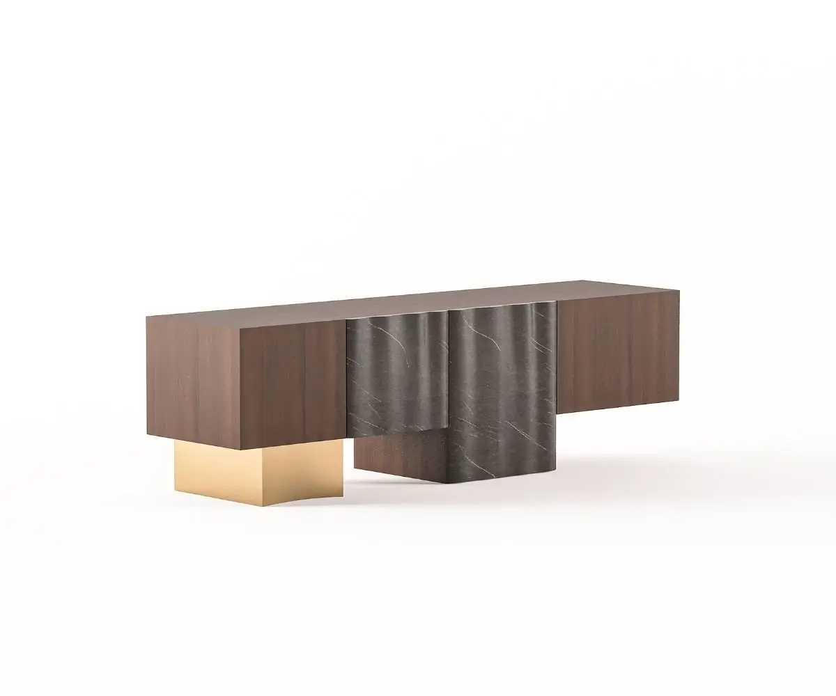 Eoin TV Unit | Modern TV Cabinet Marble SlateStainless Steel Base - Image 2