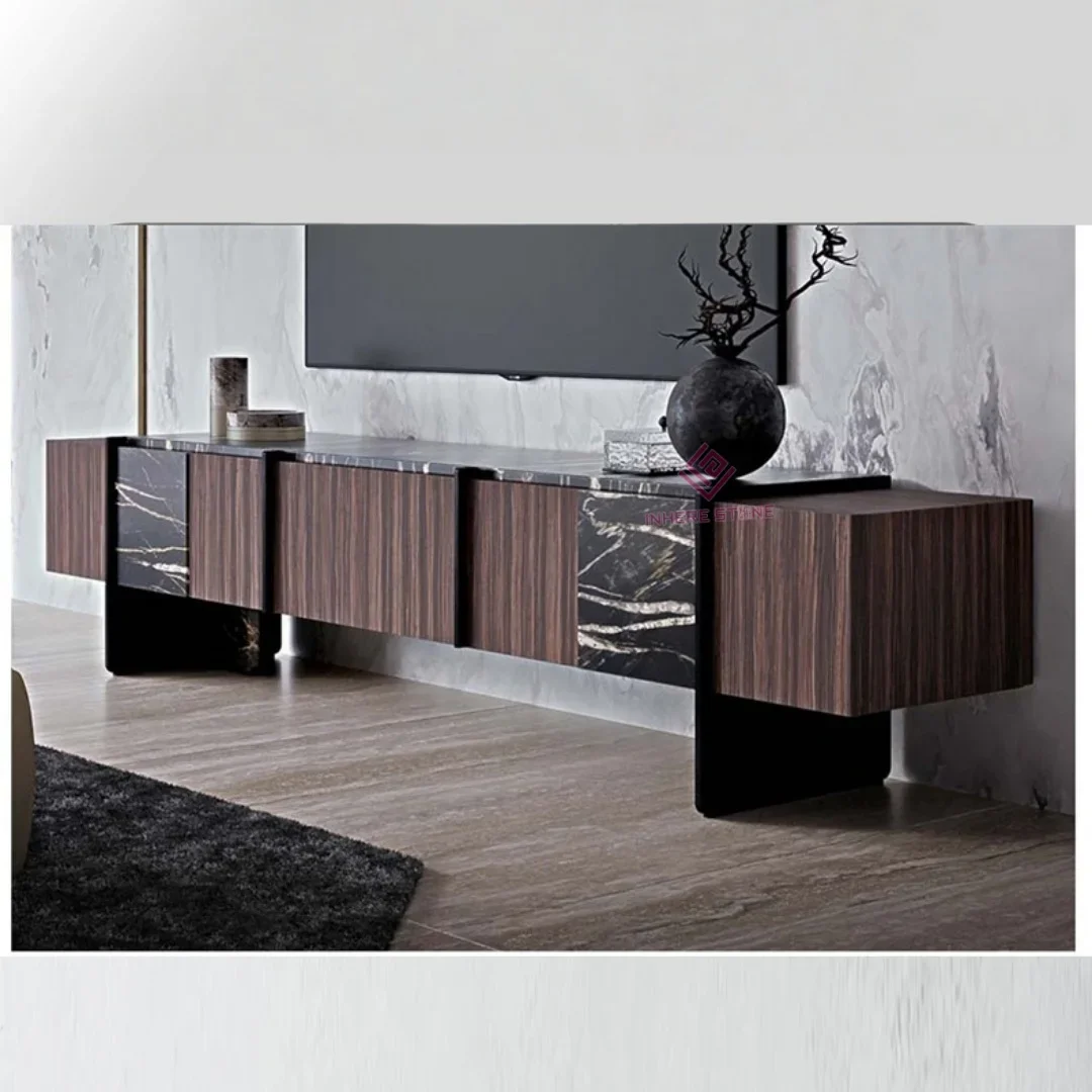 2025/12/1000339736-1.png Taffe TV Unit | Modern TV Cabinet Marble Slate Stainless Steel Base - Image 1