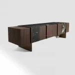 Taffe TV Unit | Modern TV Cabinet Marble Slate Stainless Steel Base - Image 2
