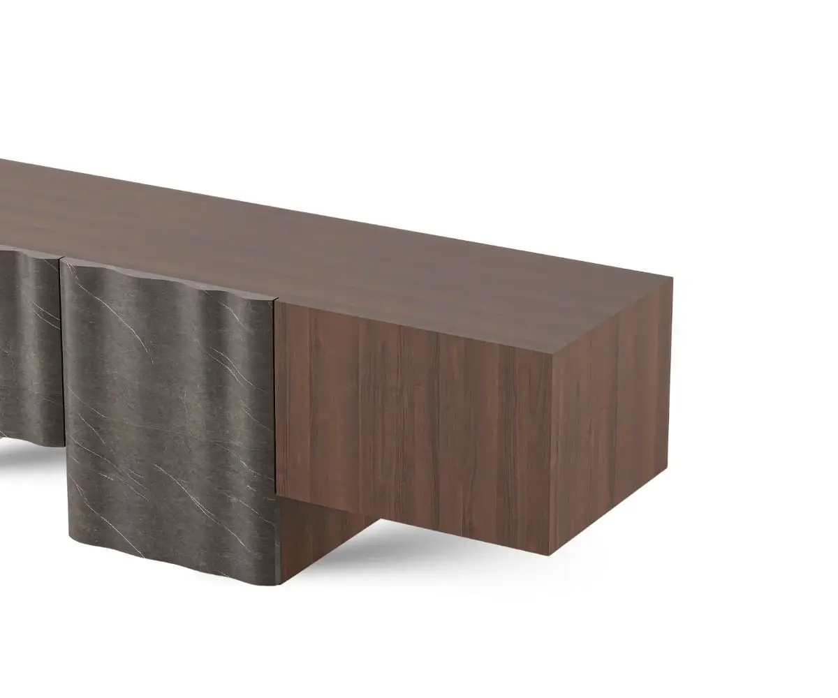 Eoin TV Unit | Modern TV Cabinet Marble SlateStainless Steel Base - Image 3