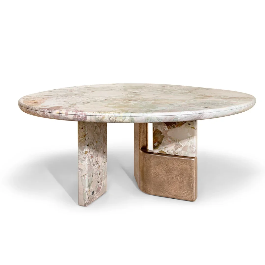2025/12/1000339785.png Inox Ivory Modern Design Handmade Statement Dining Table with Stainless Steel base - Image 1