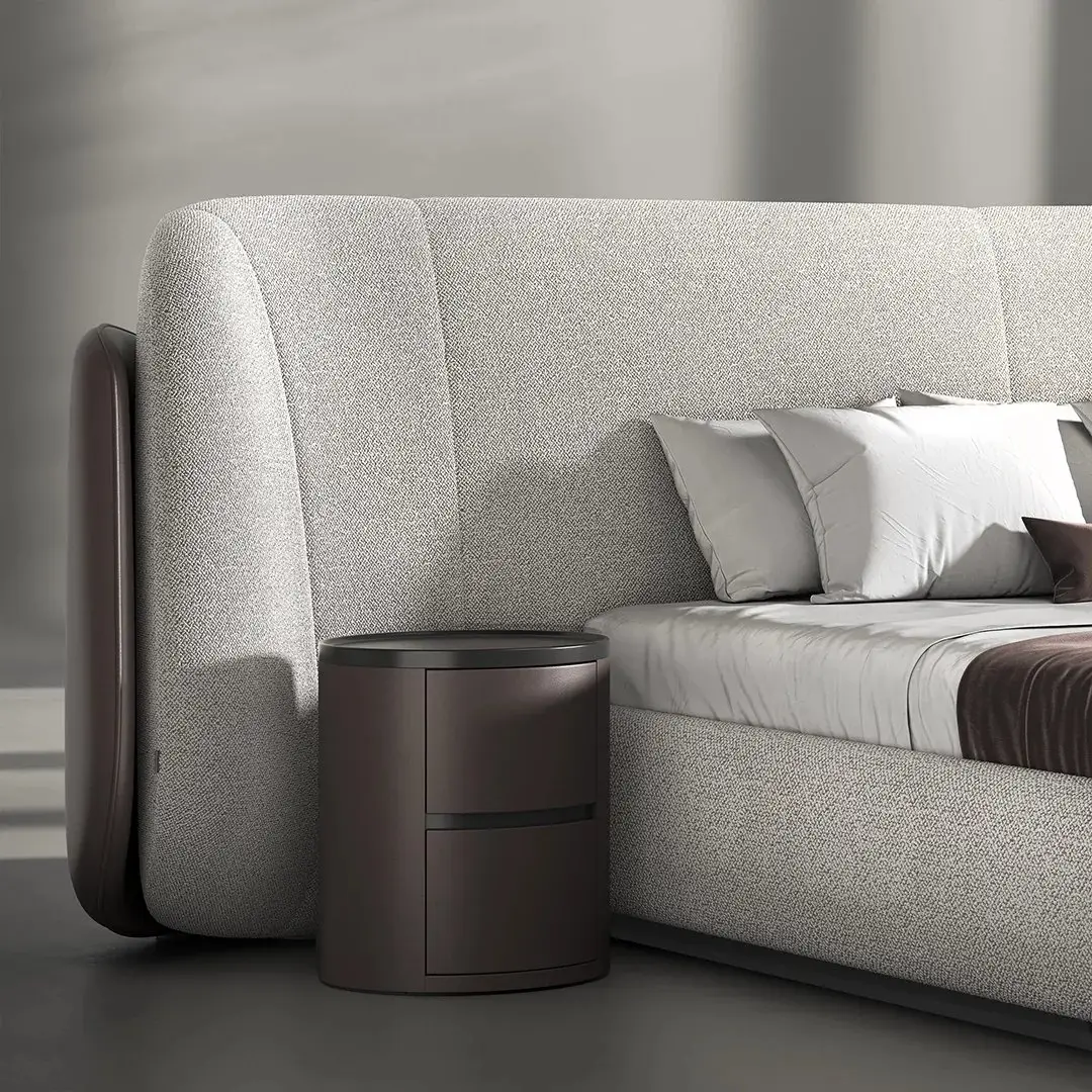 Winston Modern Warm White Leather Upholstered Low Profile Platform Bed with Hydraulic - Image 3