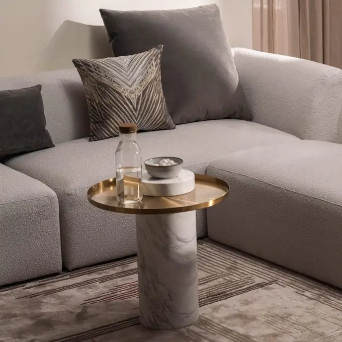 Elina Design simple style stainless steel marble top end table - Image 1