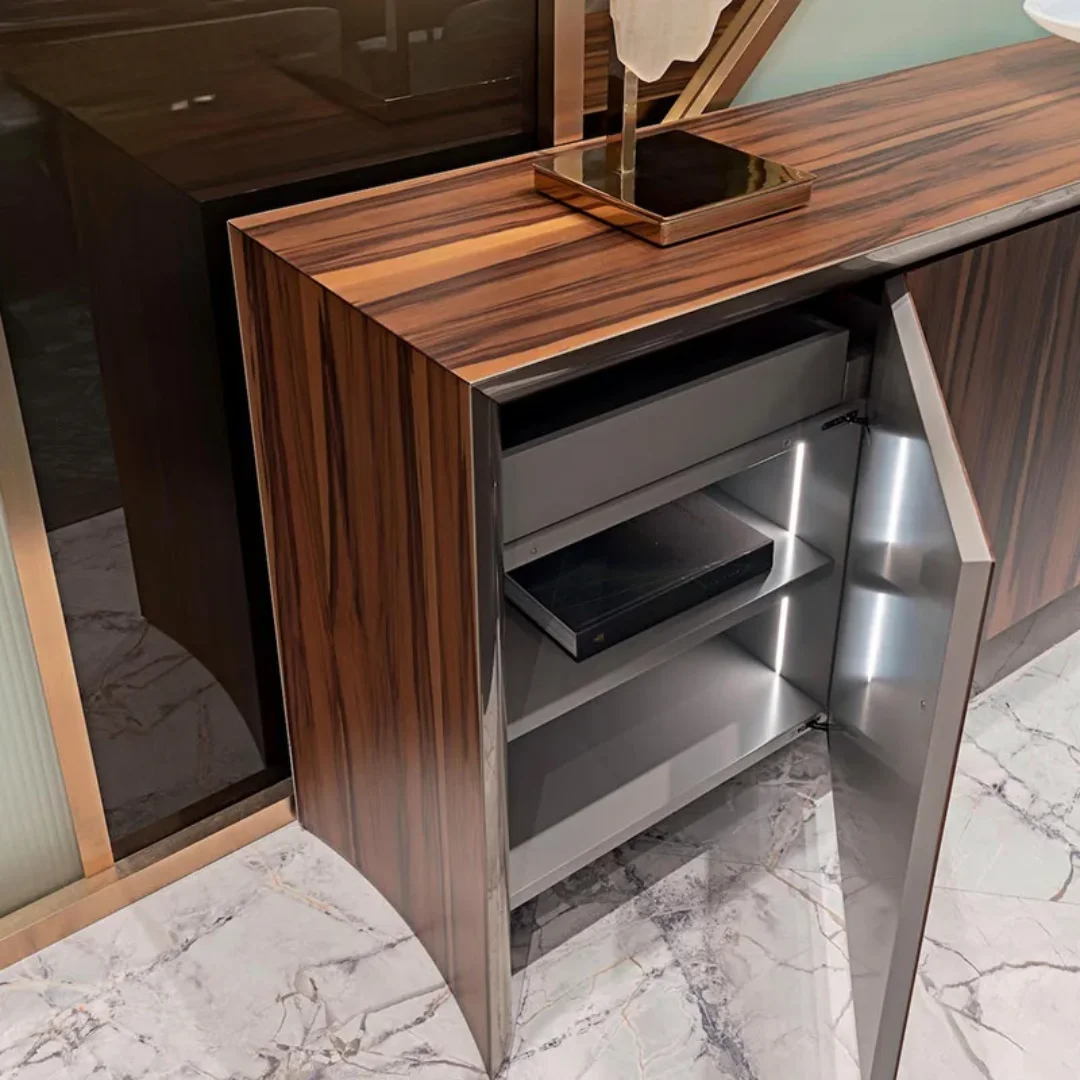 Azure Side Unit | Modern TV Cabinet Marble Slate Stainless Steel Base - Image 5