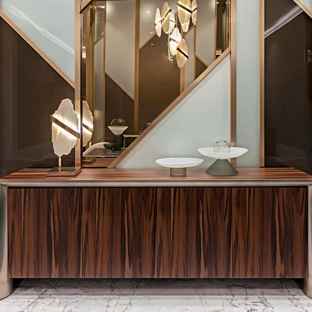 Azure Side Unit | Modern TV Cabinet Marble Slate Stainless Steel Base - Image 4