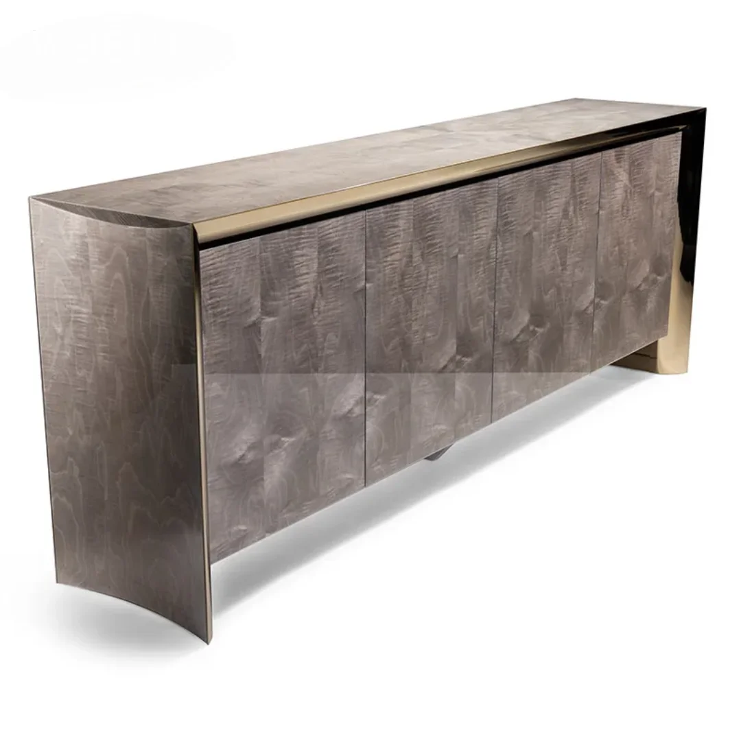 Azure Side Unit | Modern TV Cabinet Marble Slate Stainless Steel Base - Image 2