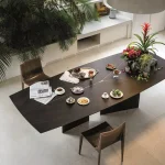 Kors Dining Table Stainless Steel Golden Leg + Natural Marble Top Table