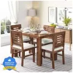 Solid Sheesham Wood Top Dining Table with Chairs 4 Seater Dining Set Teak Finish