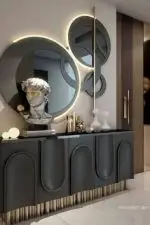 Wharton Minimalist  Modern design sideboard PU leather finish with wooden legs