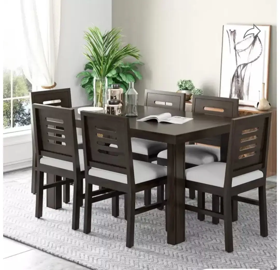 2026/01/587c97c0-ad62-4ed8-9aaf-97e989fe64e1-1_all_13203.jpg Solid Sheesham Wood Top Dining Table with Chairs 6 Seater Dining Set Teak Finish - Image 1