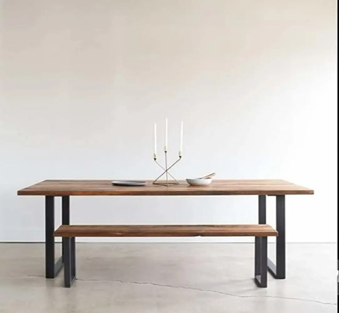 Sheesham Wood Top Dining Table with Chairs 3 Seater Dining Bench Glossy Finish - Image 1