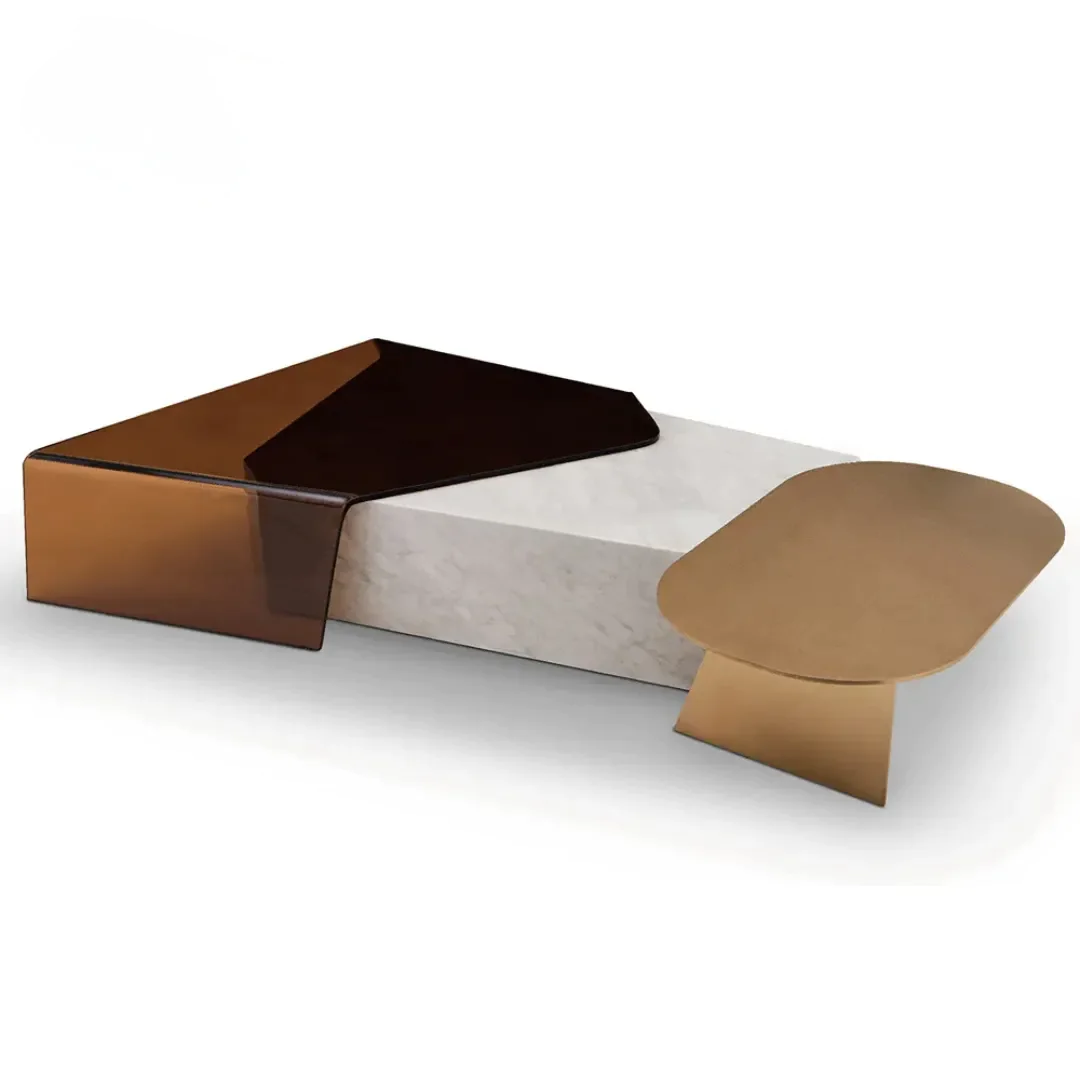 Hezal Stainless Steel High Gloss Laminated Top Coffee Table - Image 2