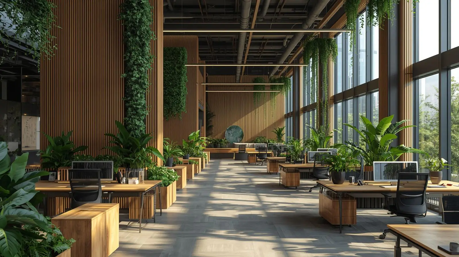 Open-plan office with glare-controlled lighting