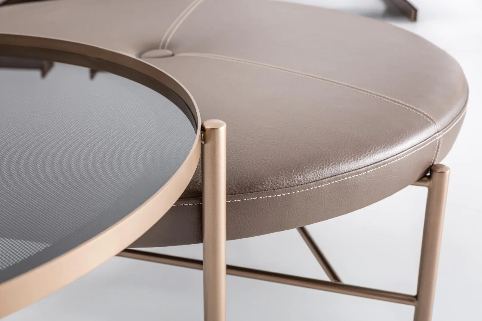 Vienna Nesting Leather Ottoman & Glass Coffee Table Set - Image 2