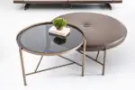 Vienna Nesting Leather Ottoman & Glass Coffee Table Set