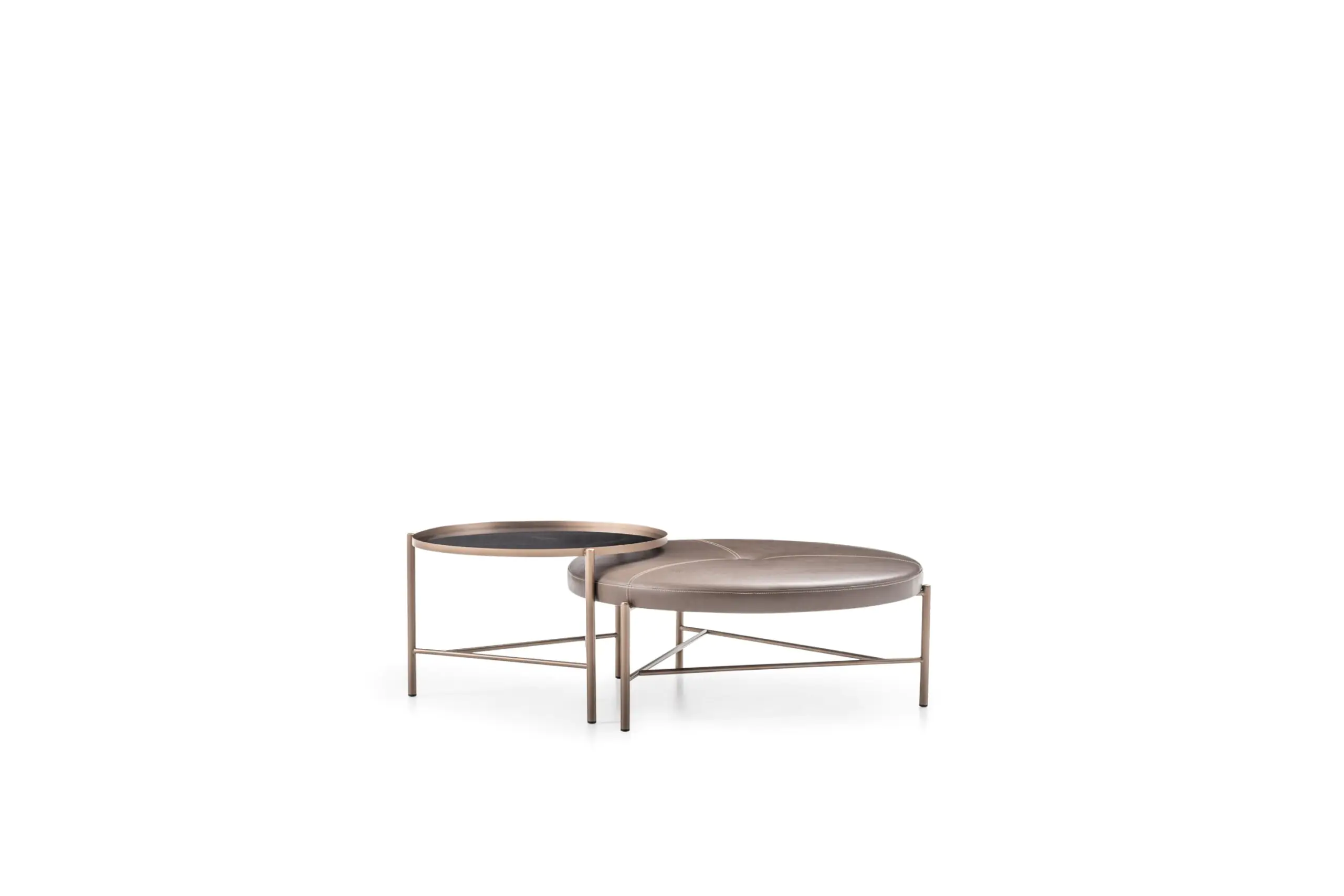 Vienna Nesting Leather Ottoman & Glass Coffee Table Set - Image 3