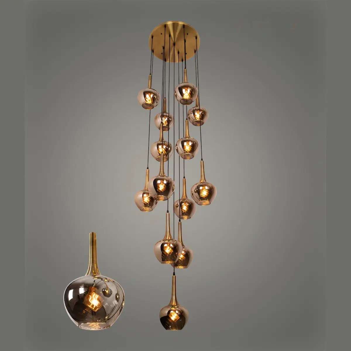 al-13153-13-p7 Amber Teardrop Cascade Pendant, 13 Light | Crosby