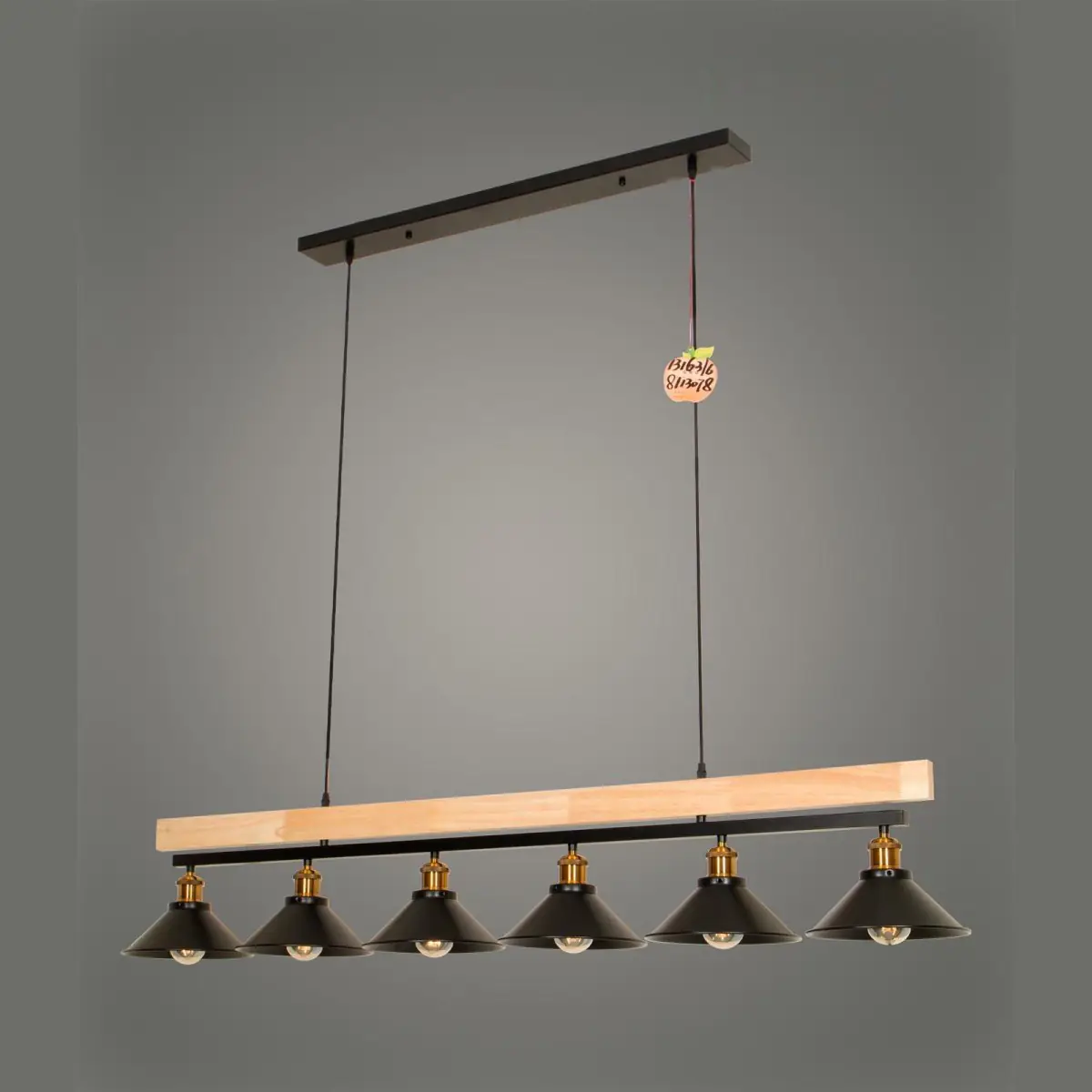 al-13163-6-p11 Wood Bar Linear Pendant with Cone Shades, 6 Light | Crosby