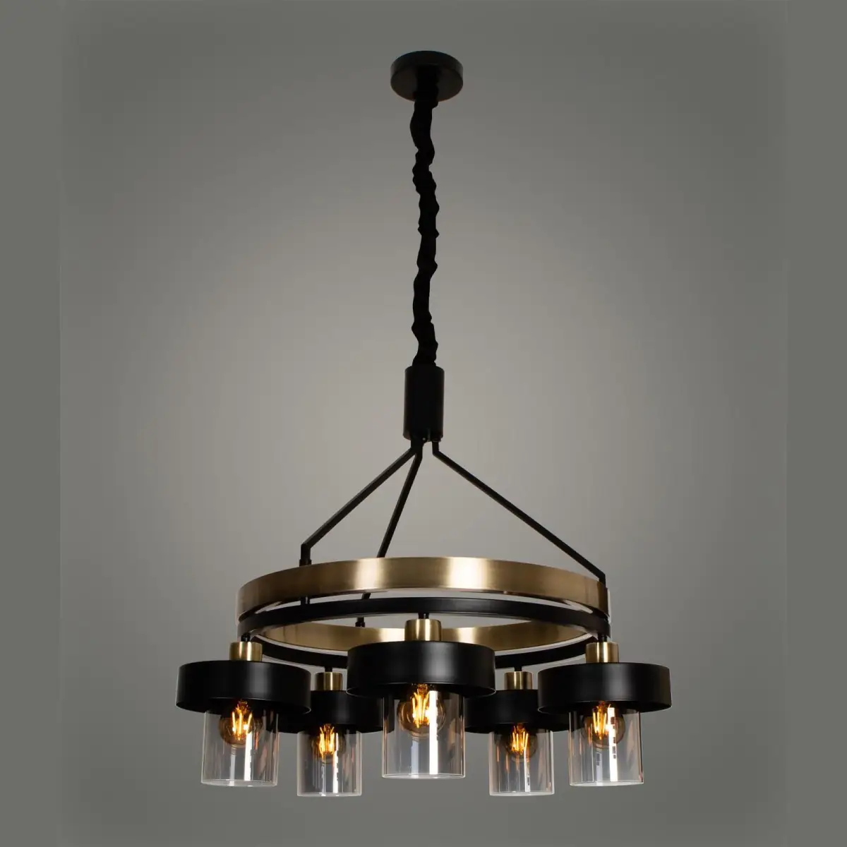 Brass Ring Chandelier with Glass Shades, 5 Light | Crosby