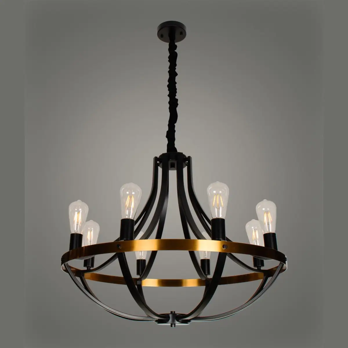 al-13555-8-p10 Black and Brass Bulb Chandelier, 8 Light | Crosby
