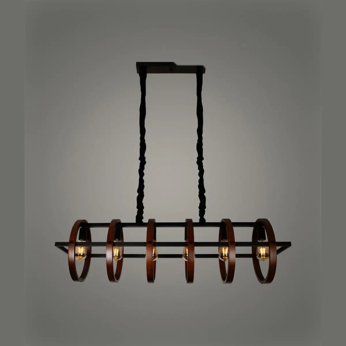 Black Ring Linear Chandelier, 6 Light | Crosby