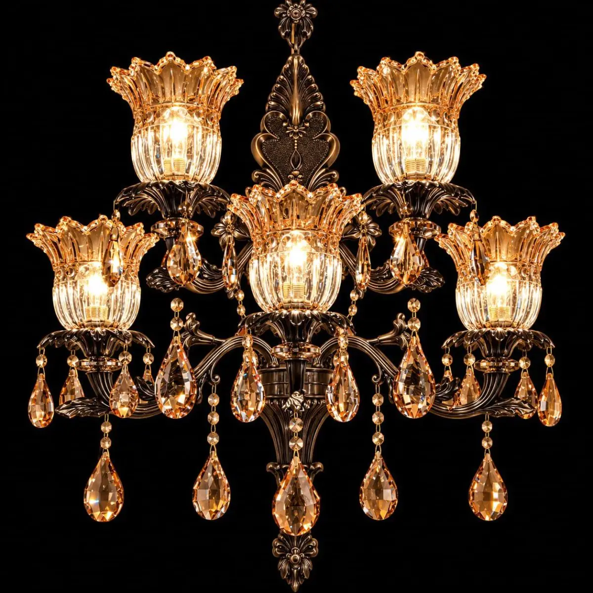 al-b5169-5-p29 Antique Brass Tulip Chandelier, 5 Light | Crosby