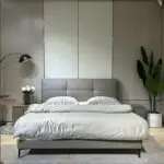 Pavé Square-Tufted Bed - a grey square-tufted headboard