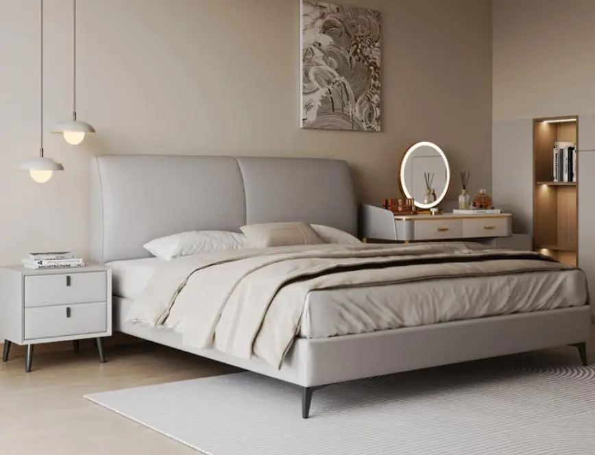 Haze Double-Panel Bed Haze Double-Panel Bed - a pale grey twin-panel headboard