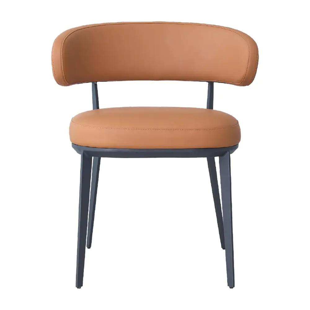 Marin Curved-Back Dining Chair - a tan curved backrest and a slim dark metal frame (alternate view)