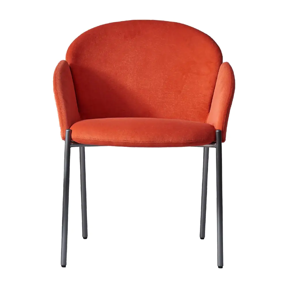Petal Velvet Armchair - petal-shaped wrap-around arms in rust-red velvet (alternate view)