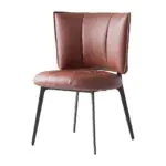 Cavallo Leather Dining Chair - channelled tan-brown leather and tapered dark legs