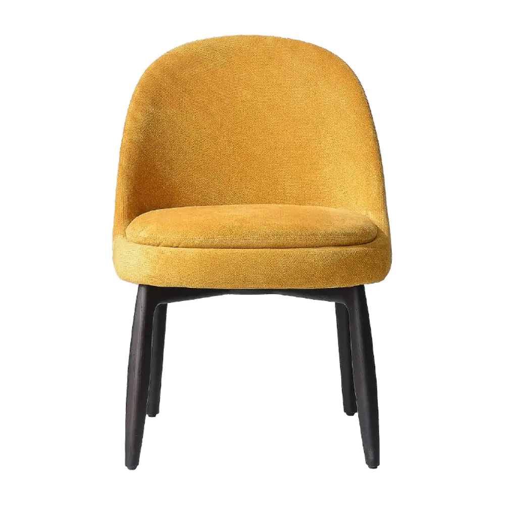 Marigold Velvet Dining Chair - a marigold shell on tapered dark legs (alternate view)