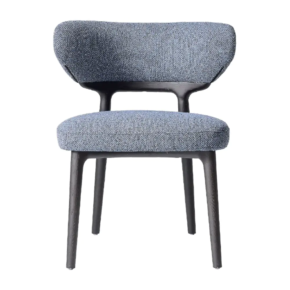 Stratus Tweed Lounge Chair - a wide blue-grey tweed seat and back on slim wooden legs