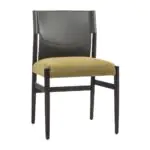 Verde Leather-Back Dining Chair - a grey leather back, an olive seat and a dark timber frame