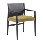 Verde Leather-Back Dining Chair - a grey leather back, an olive seat and a dark timber frame (alternate view)