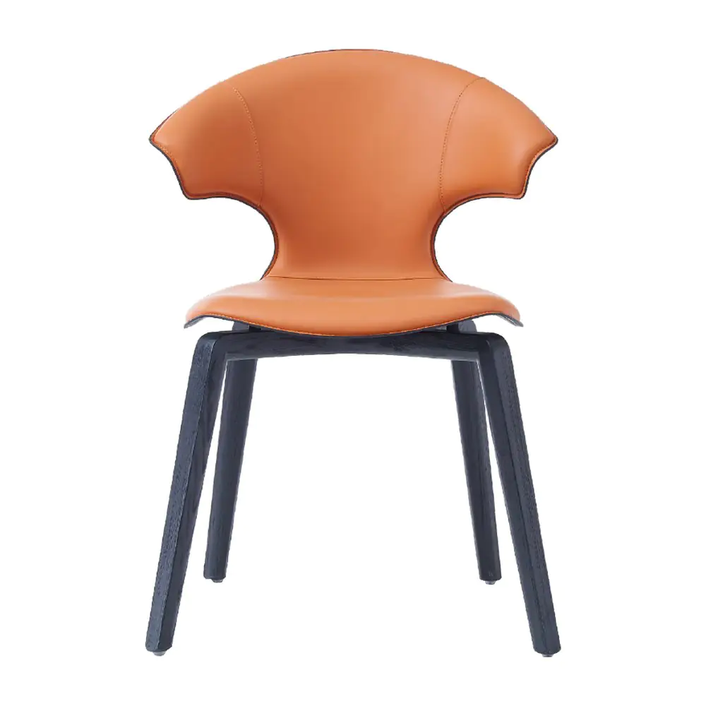 Taurus Winged Leather Chair - a flared orange leather back on dark curved legs