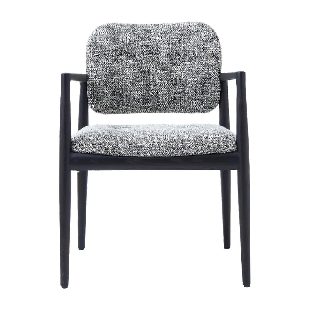 Alder Wooden Armchair Alder Wooden Armchair - a dark timber frame with a tweed back and cushioned seat
