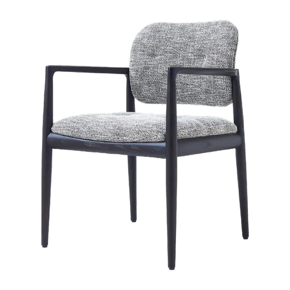 Alder Wooden Armchair - a dark timber frame with a tweed back and cushioned seat (alternate view)