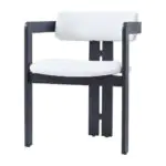 Lintel Bouclé Dining Armchair - an ivory bouclé back and seat on a graphic dark frame (alternate view)