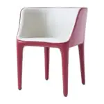 Rouge Dining Armchair - a cream-lined shell on slender raspberry legs (alternate view)
