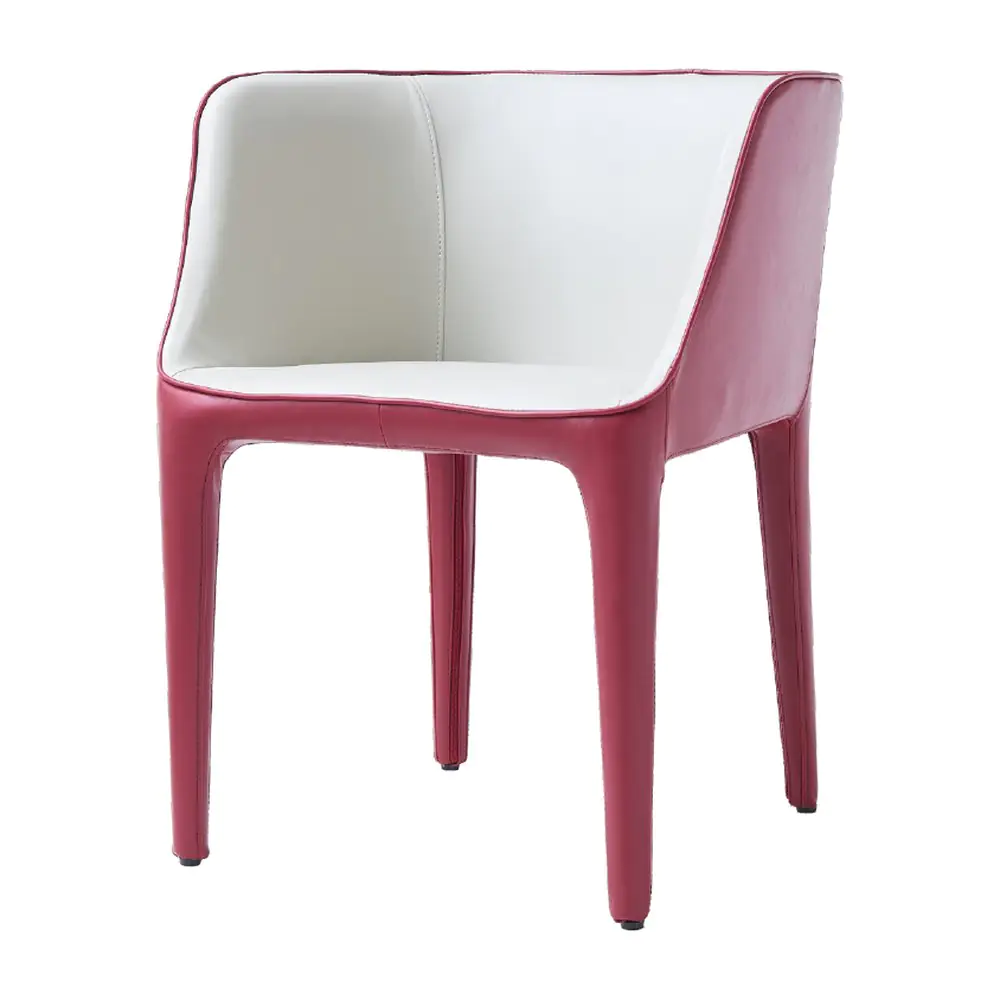 Rouge Dining Armchair - a cream-lined shell on slender raspberry legs (alternate view)